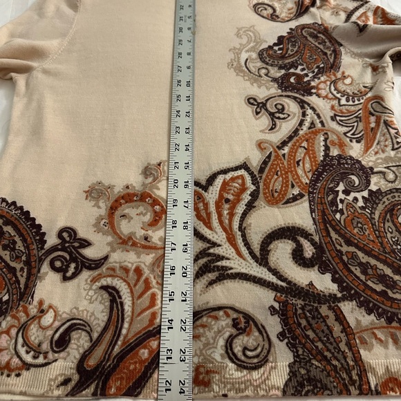 Talbots Cream and Brown Paisley Sweater Pure Merino Wool - Picture 11 of 13